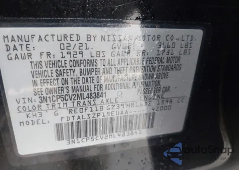 2021 Nissan Kicks Sv Xtronic Cvt from USA, damaged, VIN 3N1CP5CV2ML483841